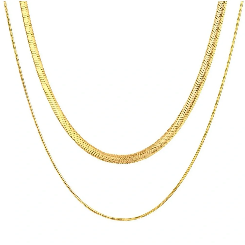 LAYERED NECKLACE, 18K GOLD PLATED STEEL